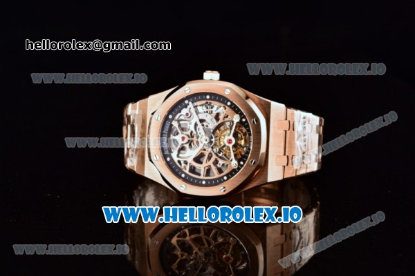 Audemars Piguet Royal Oak Skeleton Tourbillon Swiss Tourbillon Manual Winding Rose Gold Case Skeleton Dial With Dots Markers Rose Gold Bracelet - Click Image to Close